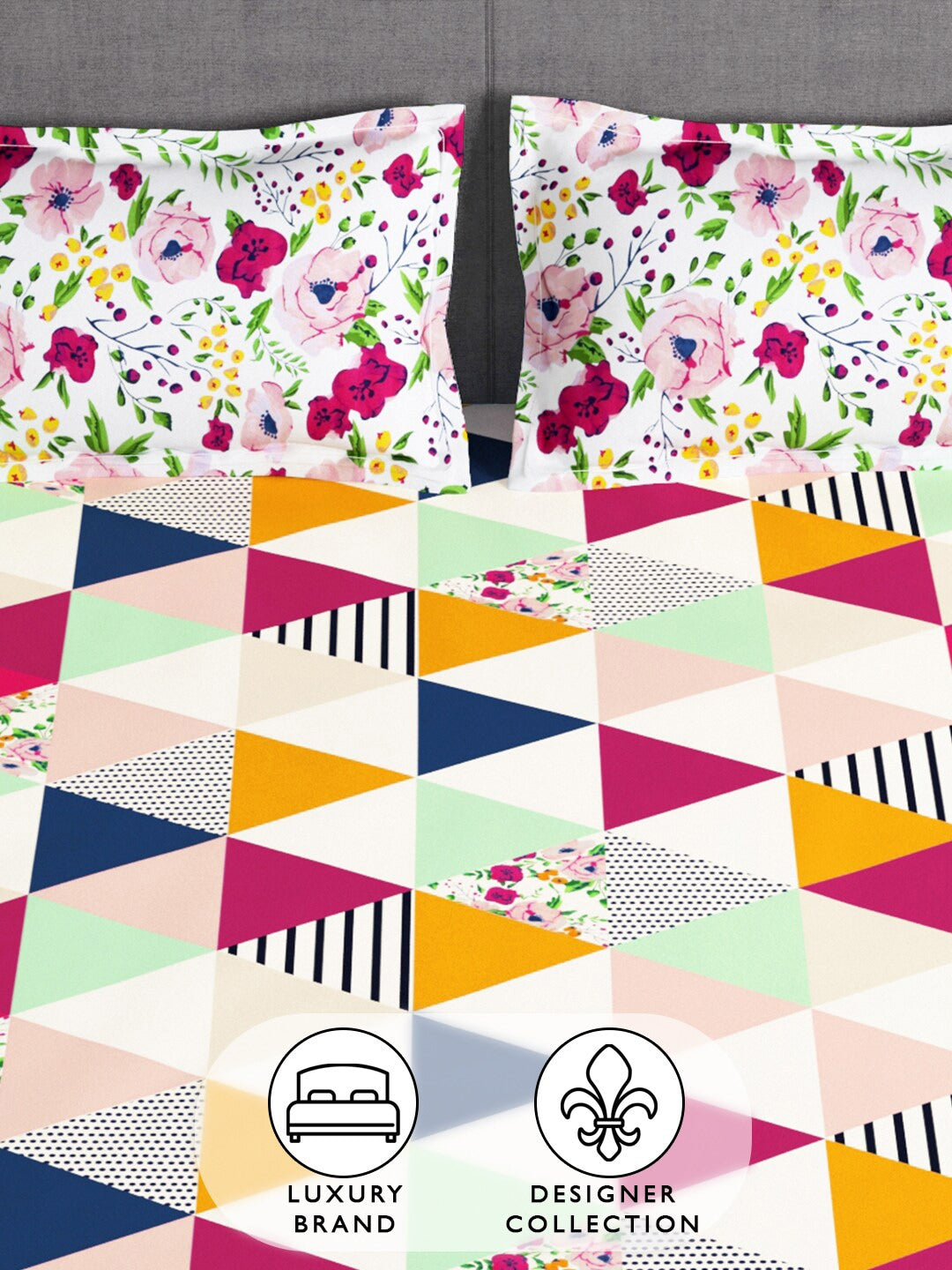 Story@home Arena Pink & Green Geometric Printed 180 TC Queen Bedsheet & 2 Pillow Covers - Distacart