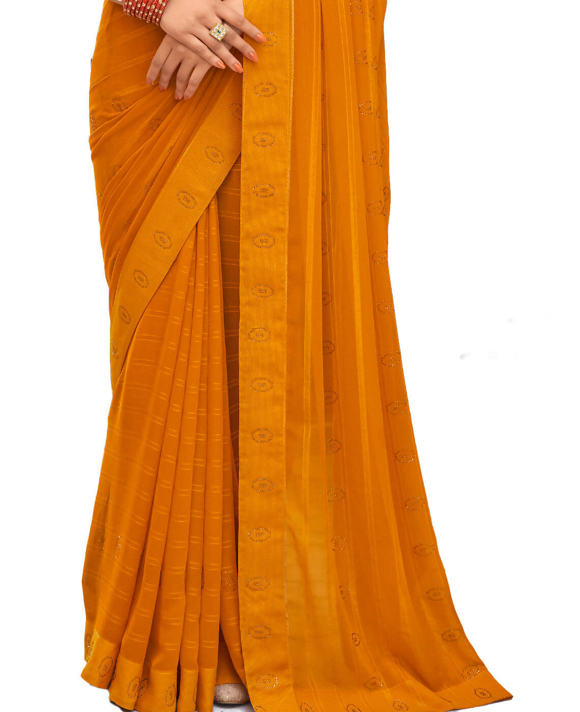Mustard Georgette Swaroski Work Saree With Unstitched Blouse Piece - Juhi - Distacart
