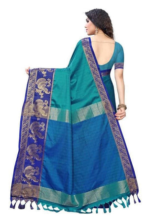 Vamika Banarasi Jacquard Weaving Blue Saree (DHONI BLUE)