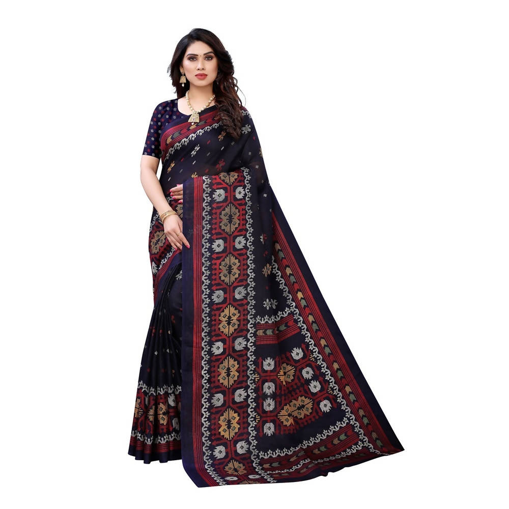 Vamika Printed Jute Silk Navy Blue Saree (Namita Navy)