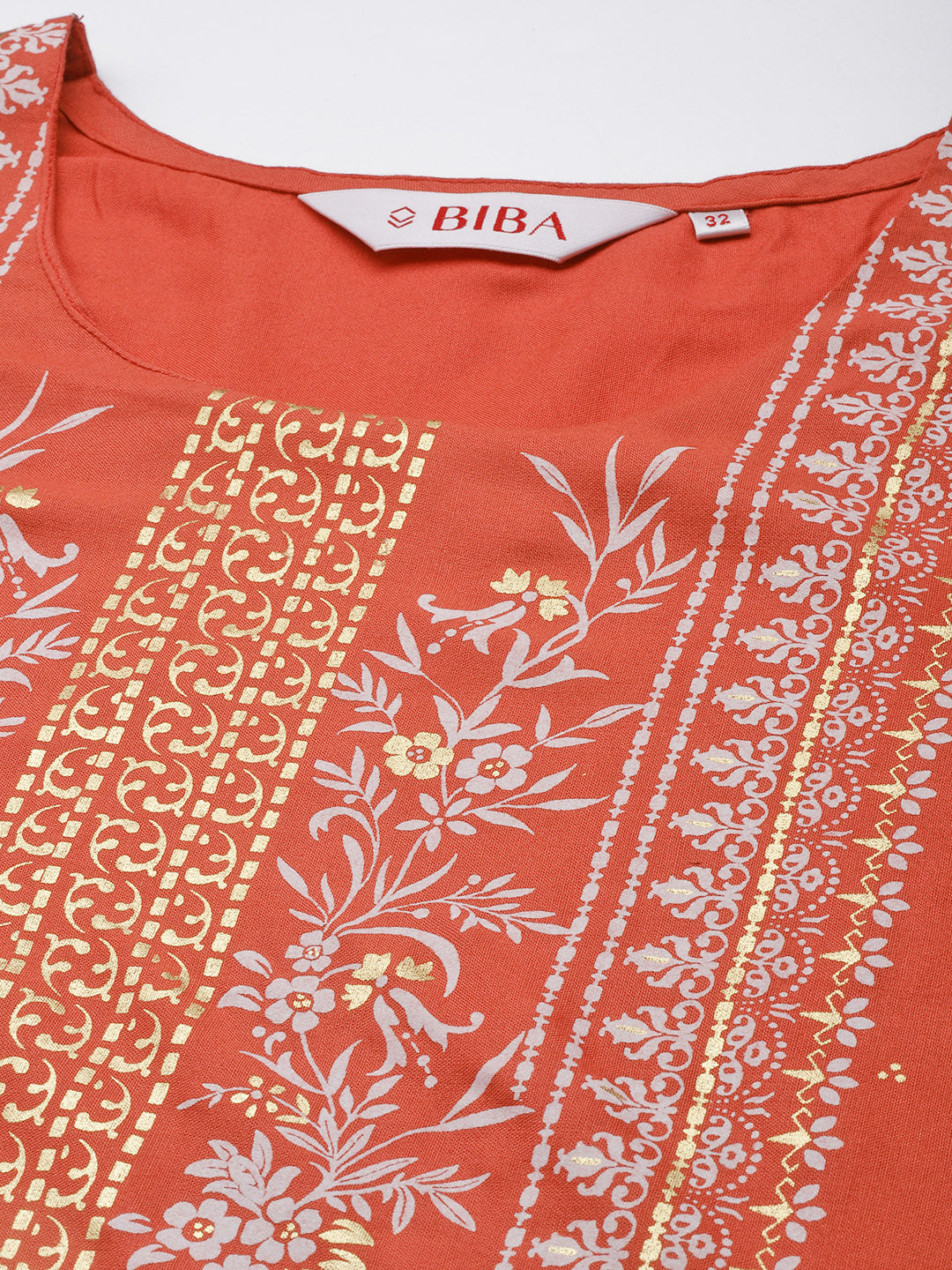 Biba Women Rust Brown & White Ethnic Motifs Printed Kurta with Palazzos - Distacart