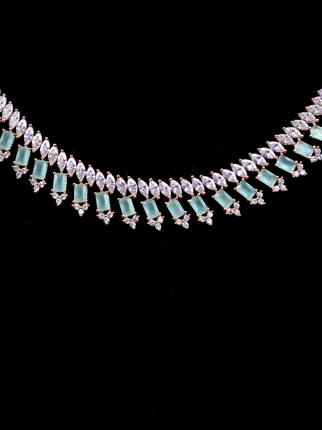 Saraf RS Jewellery Sea Green & Rose Gold-Plated American Diamond Studded Jewellery Set - Distacart