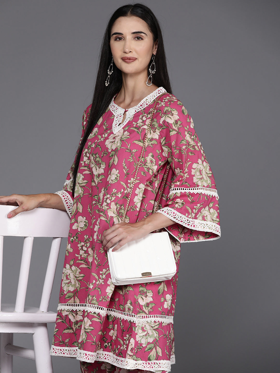 Biba Women Floral Printed Regular Pure Cotton Kurta with Trousers - Distacart