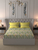 Thumbnail for MYTRIDENT Beige White Floral Pure Cotton 144 TC Queen Bedsheet With 2 Pillow Covers - Distacart