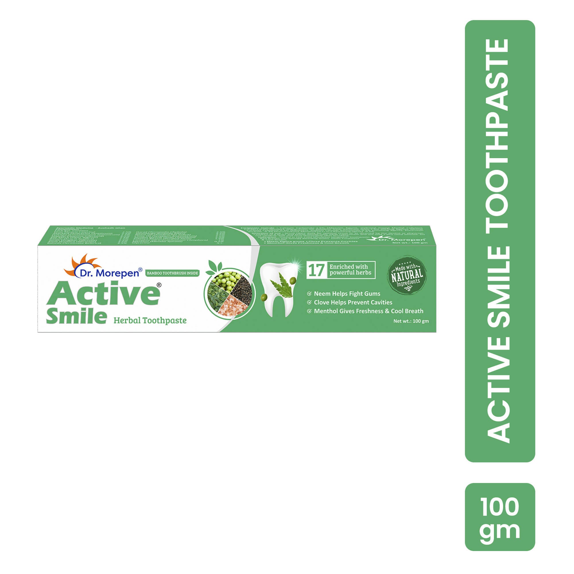 Dr. Morepen Active Smile Herbal Toothpaste with Neem, Clove & Menthol - Distacart
