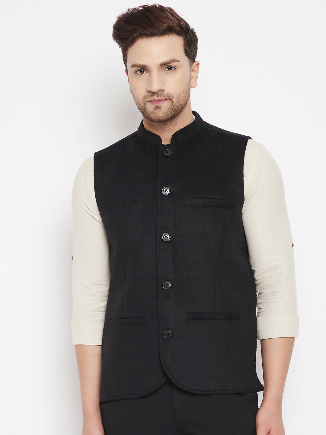 Even Apparels Black Wool Men Woven Nehru Jacket - Distacart