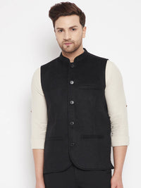Thumbnail for Even Apparels Black Wool Men Woven Nehru Jacket - Distacart