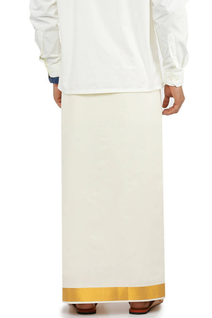 Ramraj Cotton Mens Cotton 1 1/2 " Gold Jari Dhoti - Kora - Distacart
