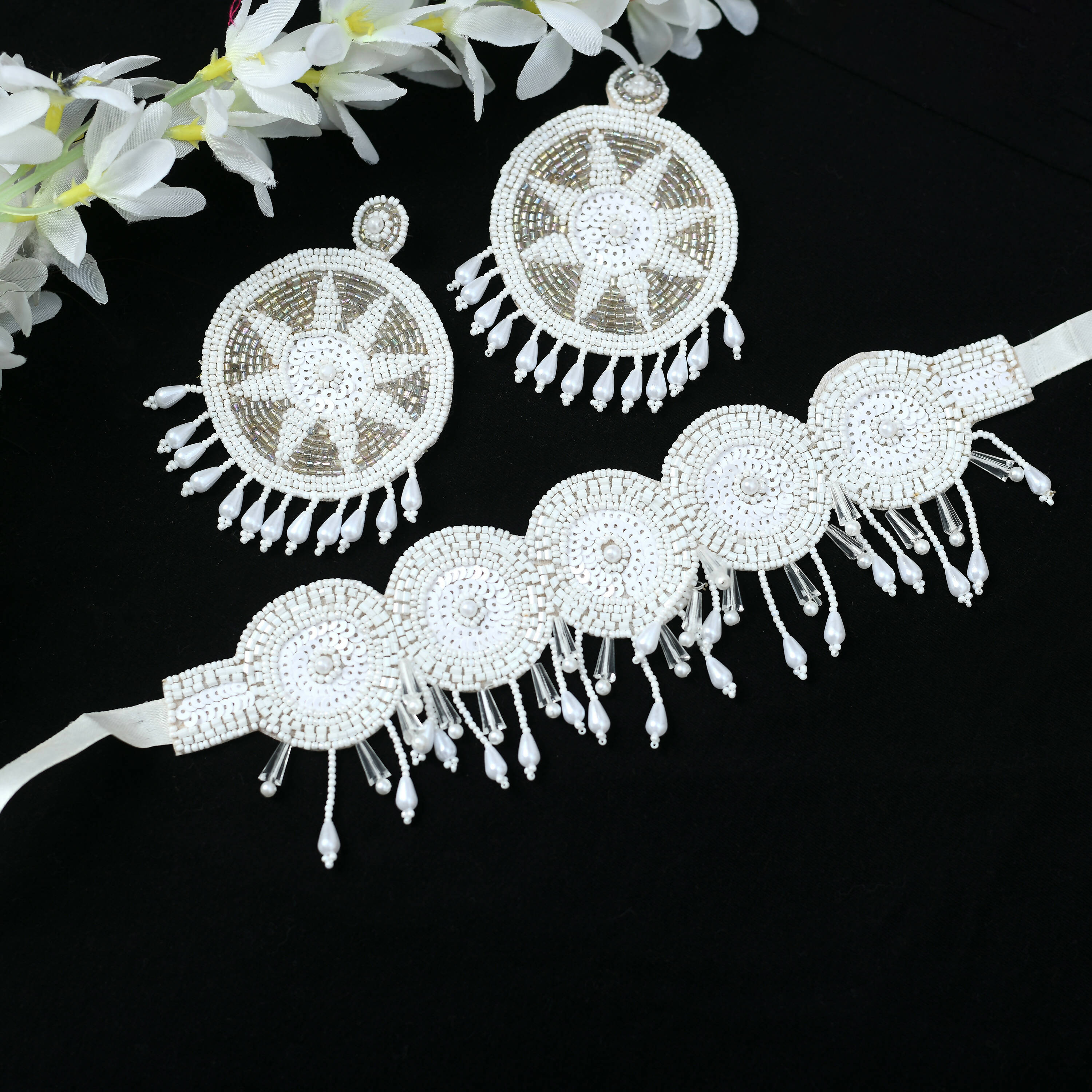 Mominos Fashion Johar Kamal Handicraft Off White/Golden Pearls Necklace with Earrings For Women - Distacart