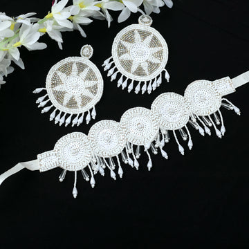 Mominos Fashion Johar Kamal Handicraft Off White/Golden Pearls Necklace with Earrings For Women - Distacart