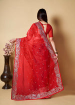 Thumbnail for Vamsee Red Organza Saree - Distacart