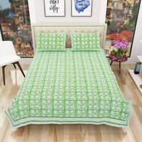Thumbnail for Hand Block Printed Jaipuri Double 90x108 Inches Bedsheet/Bedspread with 2 Pillow Covers - Distacart