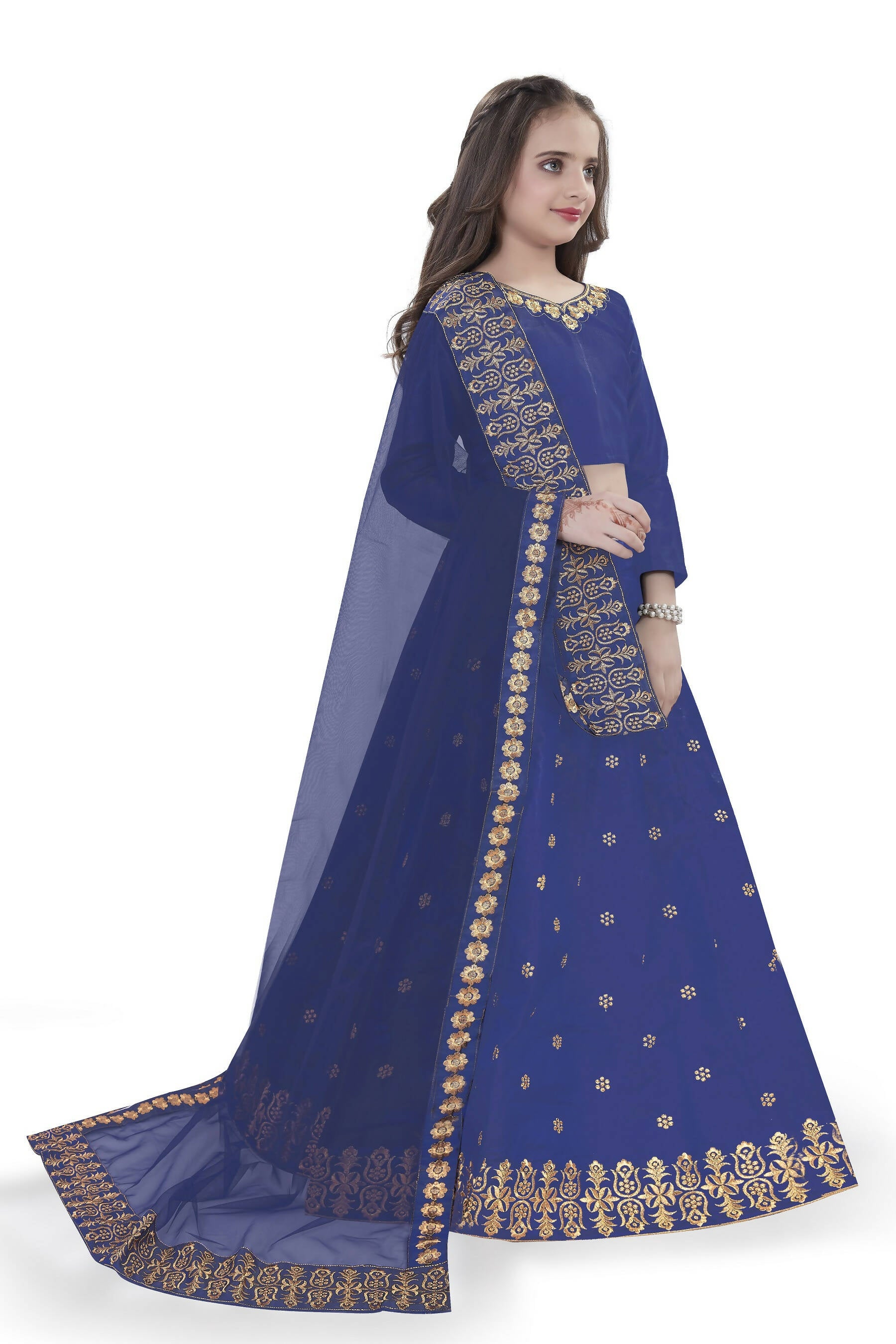 Dwiden Royal Blue Queen Tafetta Sattin Semi-Stitched Girl's Lehenga Choli - Distacart