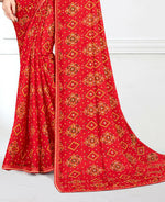 Thumbnail for Red Georgette Bandhani Printed Saree With Unstitched Blouse Piece - Jyoti - Distacart