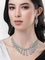 Thumbnail for NVR Women Silver Plated & Turquoise Cz Stone Handcrafted Jewellery Set - Distacart