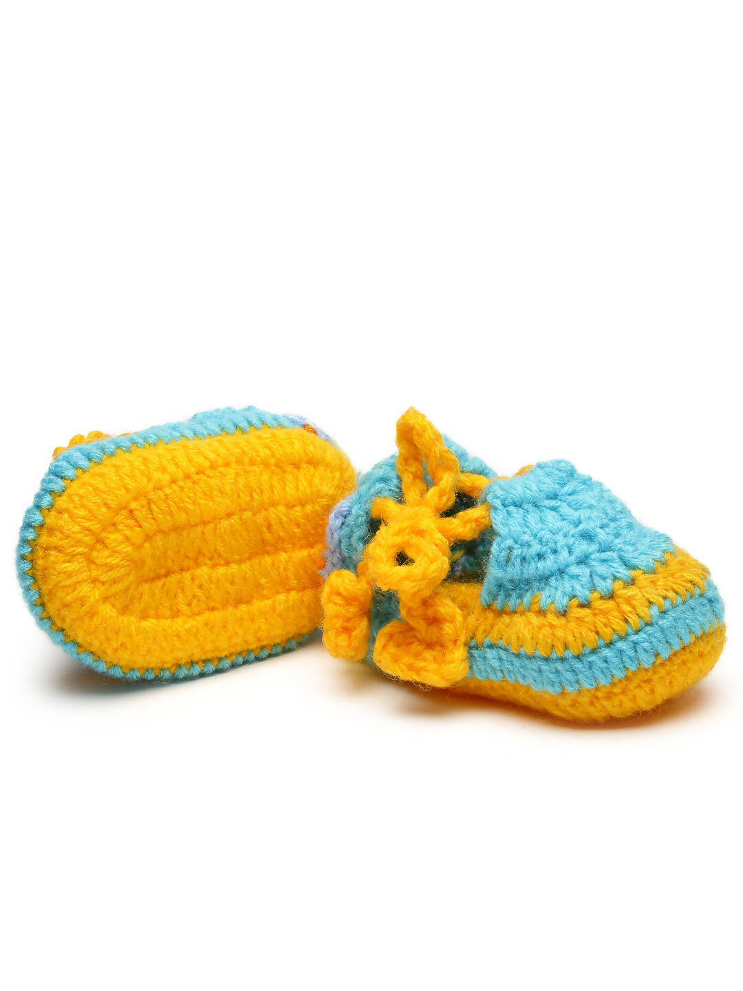 Chutput Kids Woollen Hand Knitted Self Desgin Detailed Booties - Yellow - Distacart