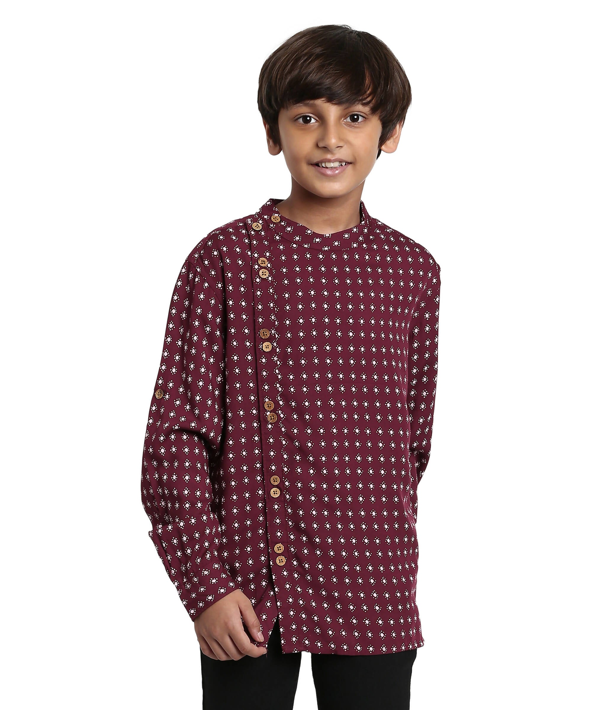 Manet Boys Full Sleeves Dot Printed Ethnic Shirt - Maroon - Distacart