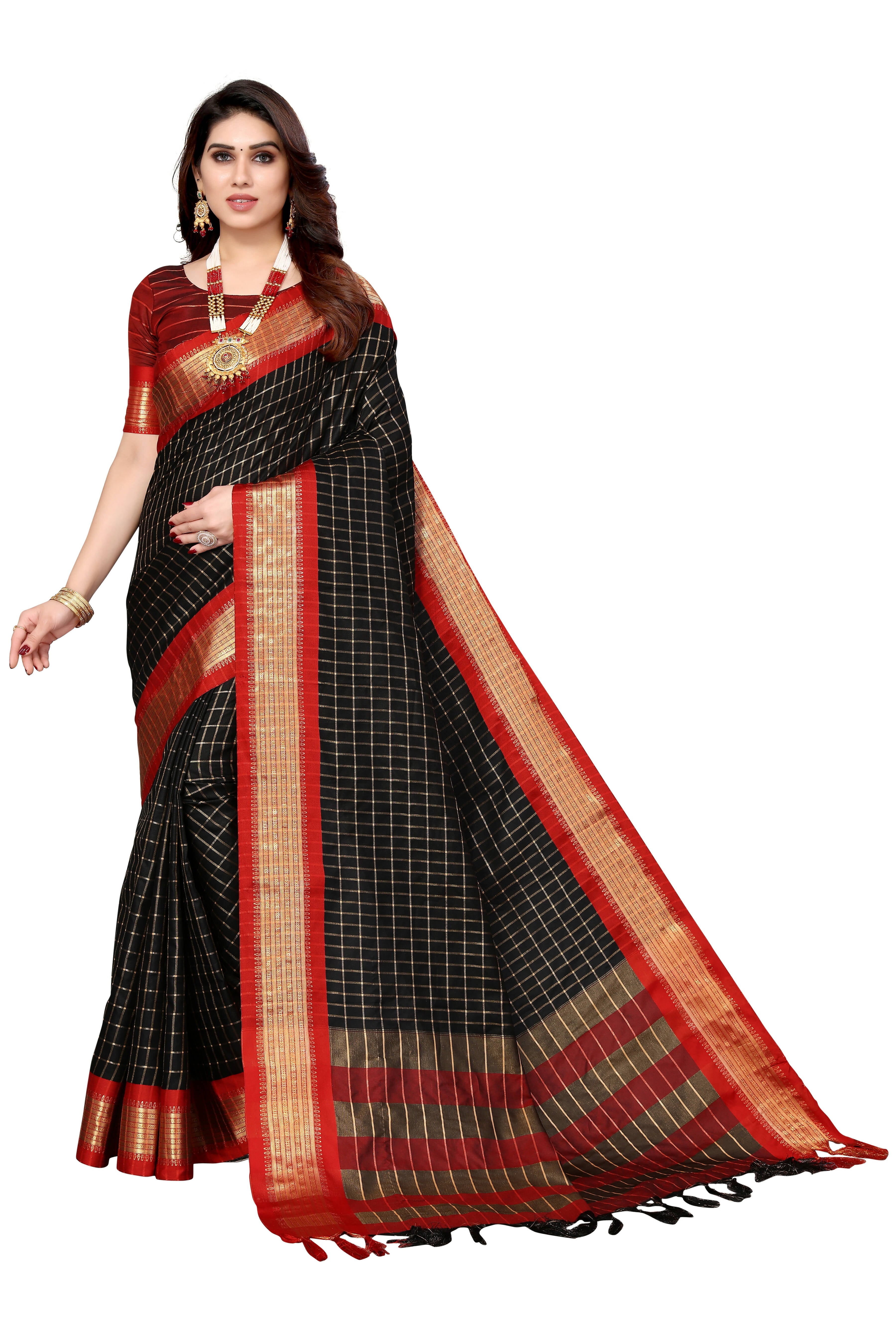 Vamika Weaving Black Cotton Silk Saree - Distacart