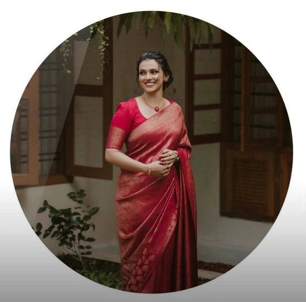 DEIANA'S Beautiful Golden Jari with New Design Soft Lichi Silk Saree - Red - Distacart