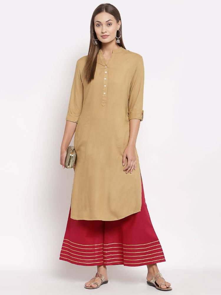 Myshka Women's Beautiful Maroon Cotton Solid Casual Palazzo