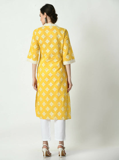 Myshka Women's Yellow Straight Printed Kurta - Distacart