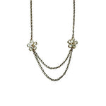 Thumbnail for Tiaraa White Alloy Glittering Floral Two Strand Necklace For Women - Distacart