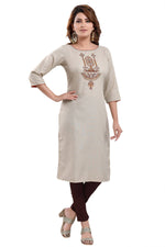 Thumbnail for Snehal Creations Boastful Beige Color Casual Cotton Ladies Kurti With Embroidery - Distacart