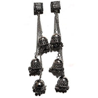 Thumbnail for Antique Kashmiri Black Color Long Hangings Chains Jhumkas Pearls Earrings