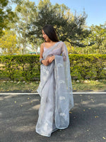 Thumbnail for Vastrasky Grey Organza Saree - Distacart