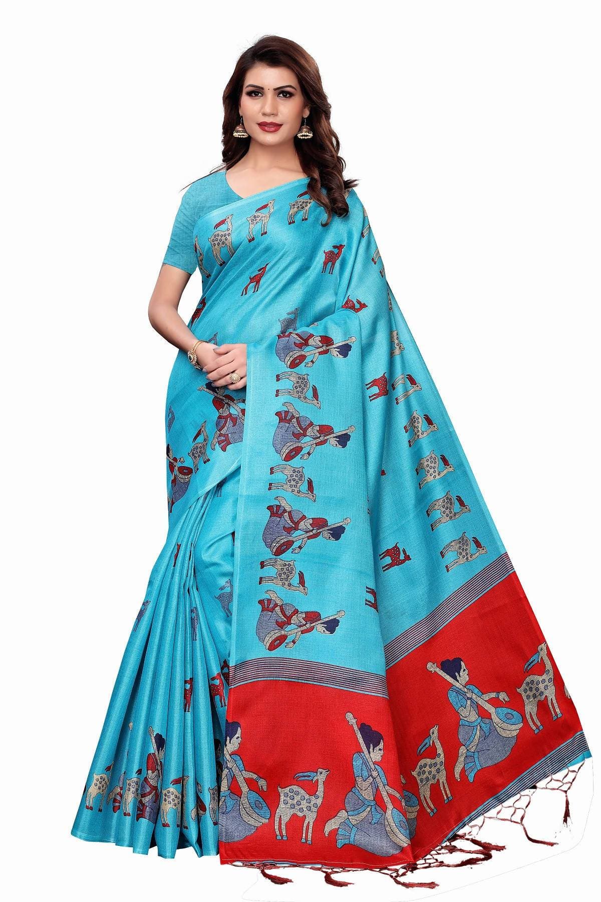 Vamika Sky Blue Kalamkari With Jhalar Khadi Silk Saree