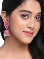 Thumbnail for NVR Women Pink Dome Shaped Jhumka Earrings - Distacart