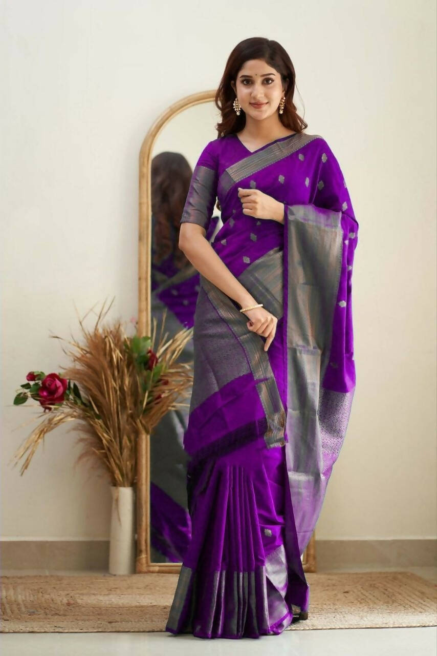 DEIANA'S Beautiful Golden Jari with New Design Soft Lichi Silk Saree - Purple - Distacart