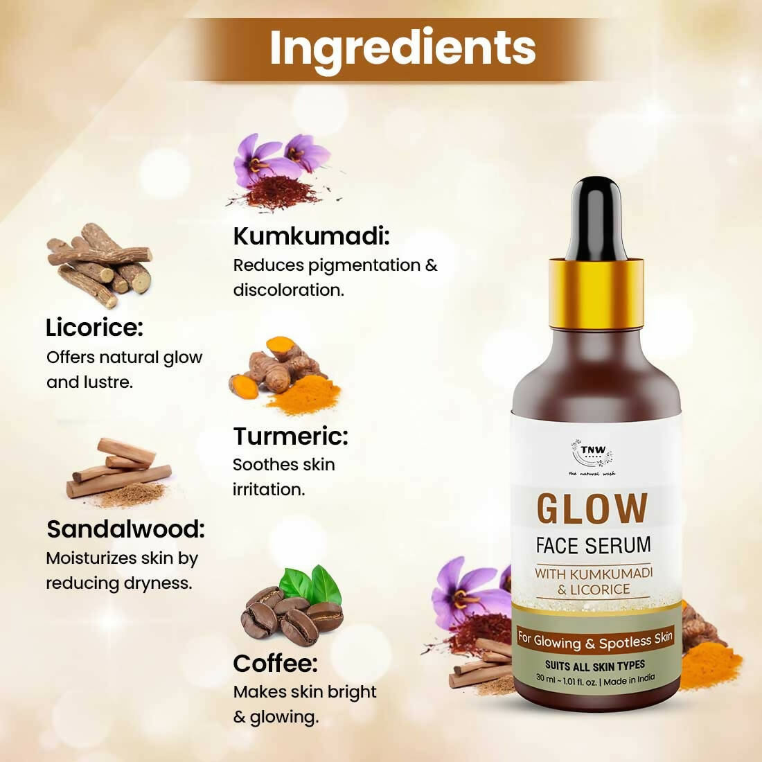 The Natural Wash Glow Face Serum with Kumkumadi & Licorice - Distacart
