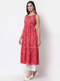 Thumbnail for Myshka Cotton Printed Sleeveless Round Neck Casual Women's Dress