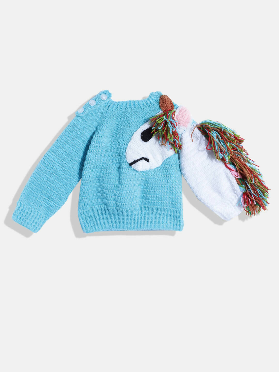 Chutput Kids Woollen Hand Knitted Full Sleeves Pony Detail Sweater - Blue - Distacart