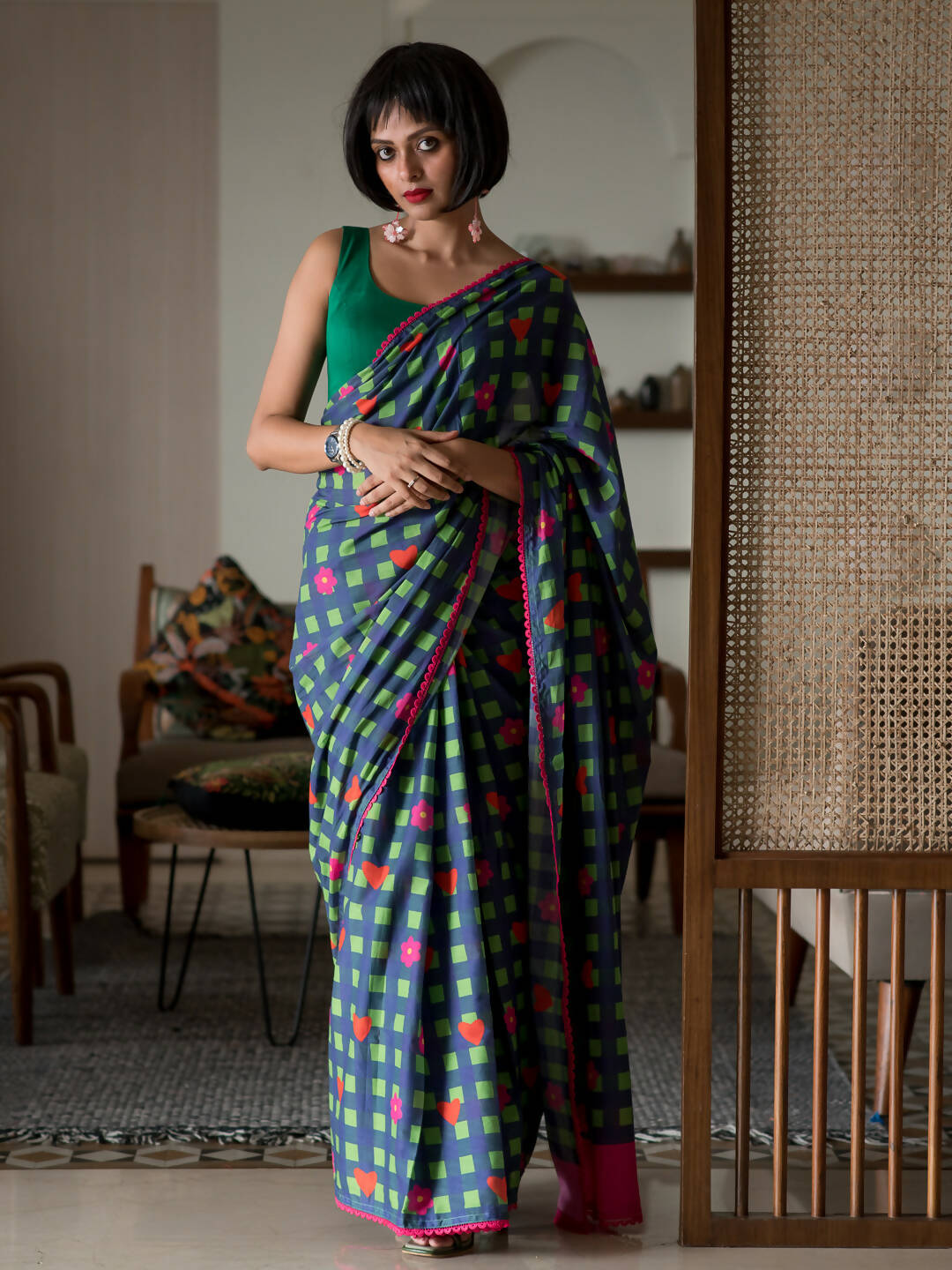 Suta Multi Color Checked Pure Cotton Saree - Distacart