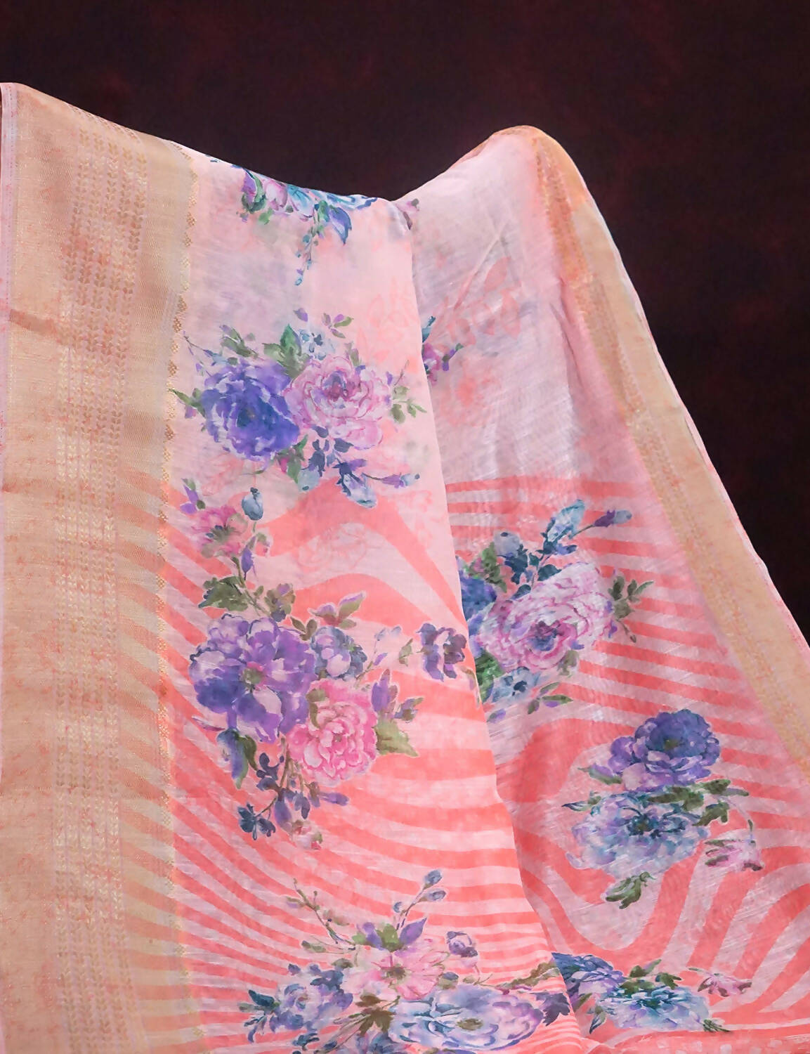 Combination Shades Of Peach Pink With Floral Design Semi Chanderi Saree By Gayathri Reddy Designer Studio - Distacart