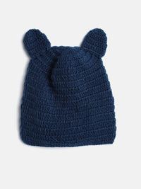 Thumbnail for Chutput Kids Woollen Hand Knitted Bear Detail Cap - Blue - Distacart
