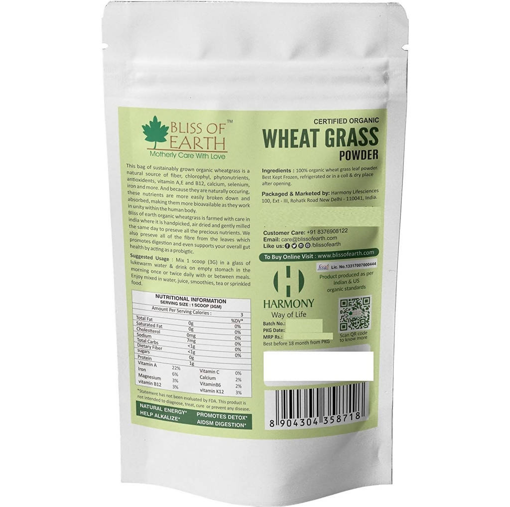 Bliss of Earth Certified Organic Wheat Grass Powder - Distacart