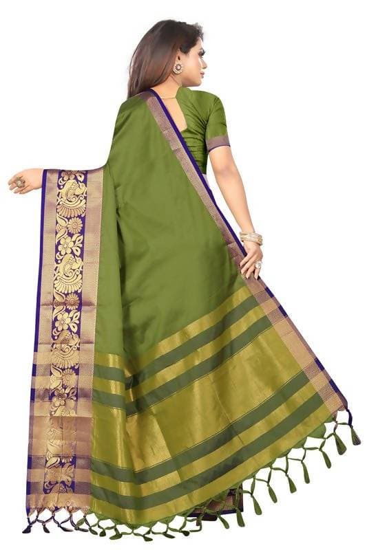 Vamika Banarasi Cotton Silk Weaving Green Saree (DOCTOR MOR GREEN)