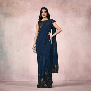Blue Lycra Embroidery Designer Saree With Blouse - Mohmanthan Sitaarah - Distacart