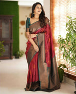 Thumbnail for DEIANA'S Beautiful Golden Jari with New Design Soft Lichi Silk Saree - Maroon - Distacart