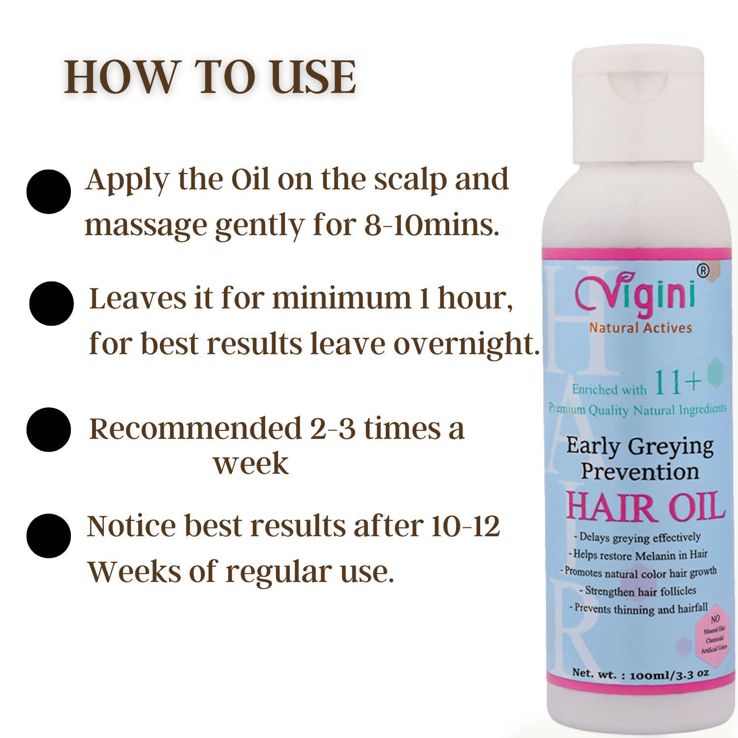 Vigini Early Anti Greying Hair Care Oil with Amla, Onion Seed Oil, Flaxseed Oil - Distacart