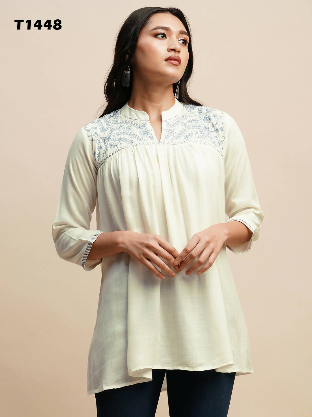 White Rayon Embroidered Top - Tarini - Distacart