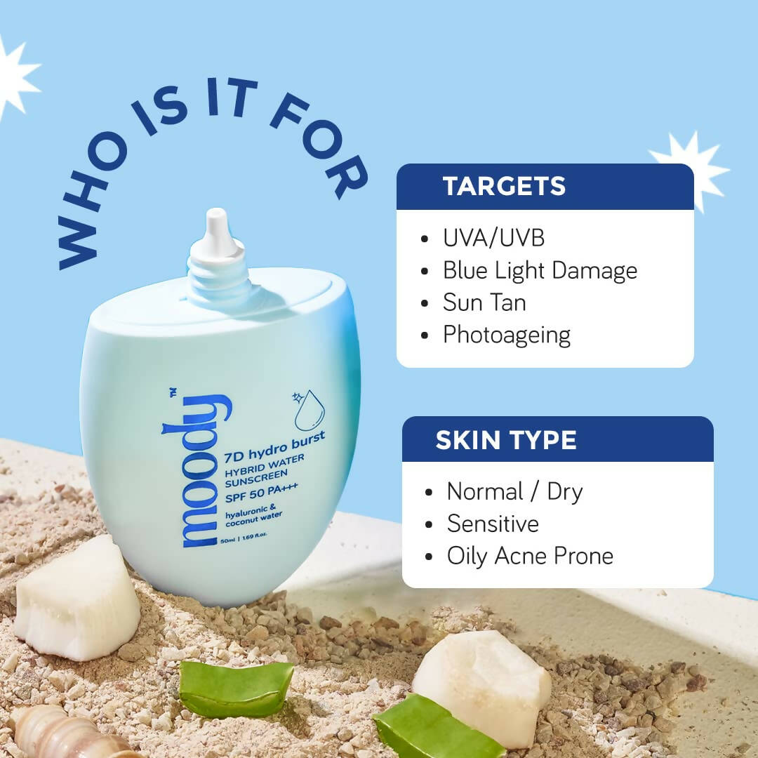 Moody Hybrid Water Sunscreen with SPF 50 PA +++ - Distacart
