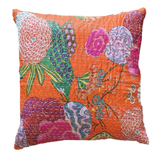 The Decor Nook Orange Base With Multicolour Flowers Print Cushion Cover - Distacart