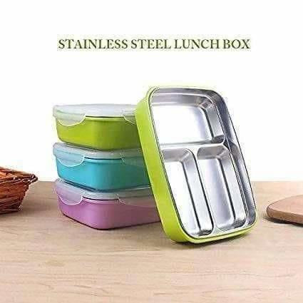 Portable Stainless Steel Food Container 3 Compartments Lunch Box - Distacart