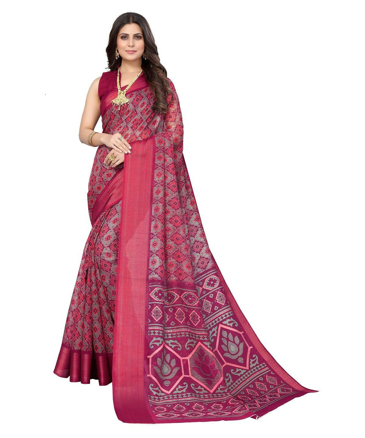 Vamika Cotton Pink Jari Border Bollywood Style Saree (VASU PINK) - Distacart