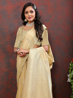 Thumbnail for Lorenvalley Fashion Cream Cotton Woven Design with Zari Weaving Design Saree - Distacart