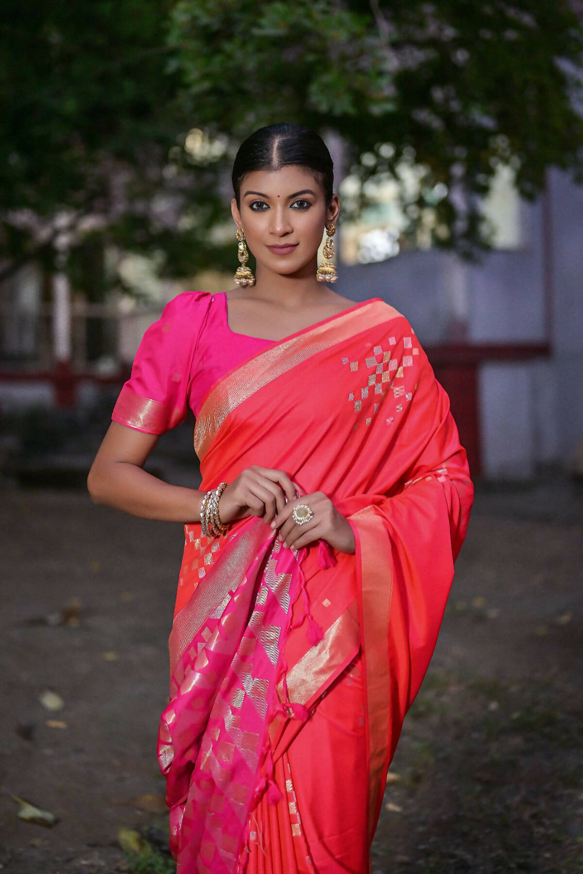 Vishnu Weaves Women's Gajri Soft Silk Zari Woven Saree with Blouse - Distacart